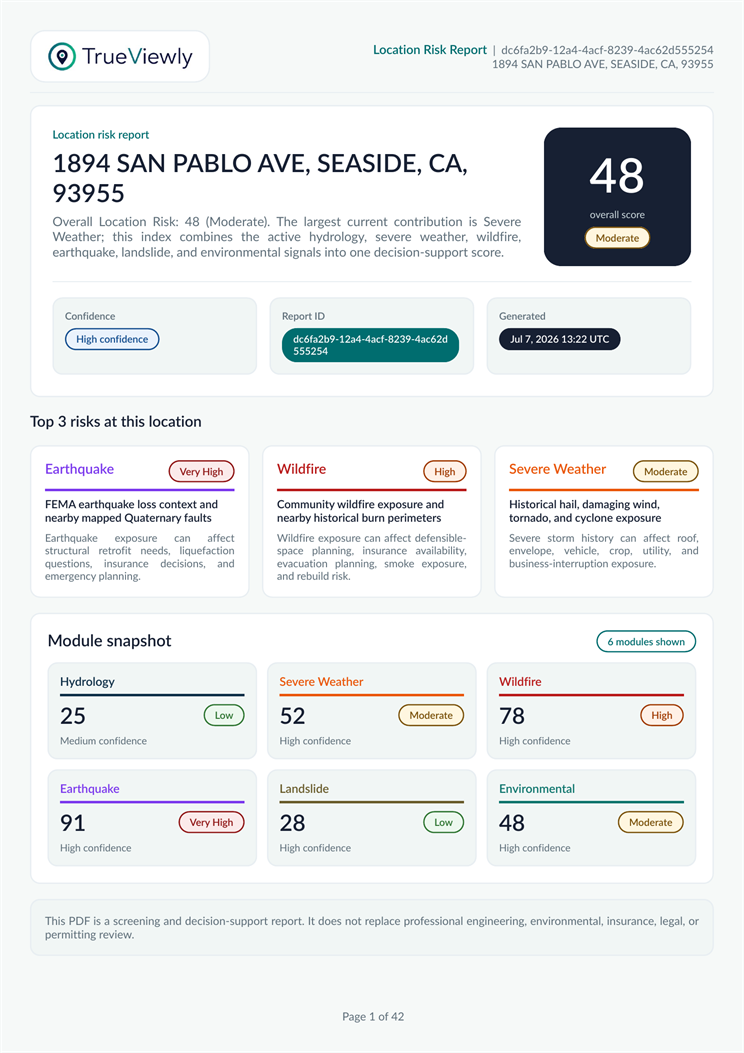 Sample TrueViewly location risk PDF page