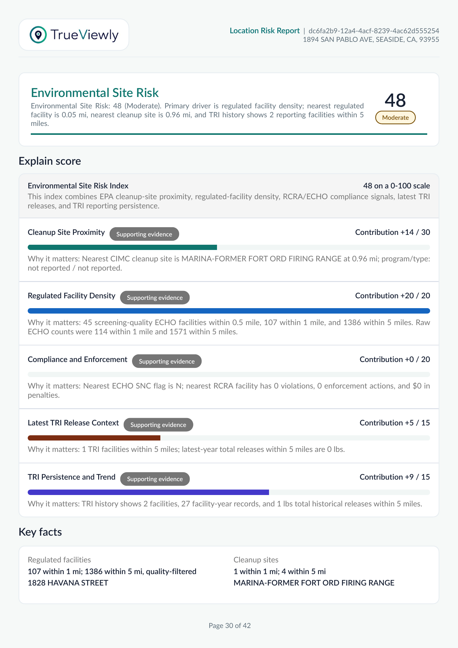 Sample report environmental site risk page